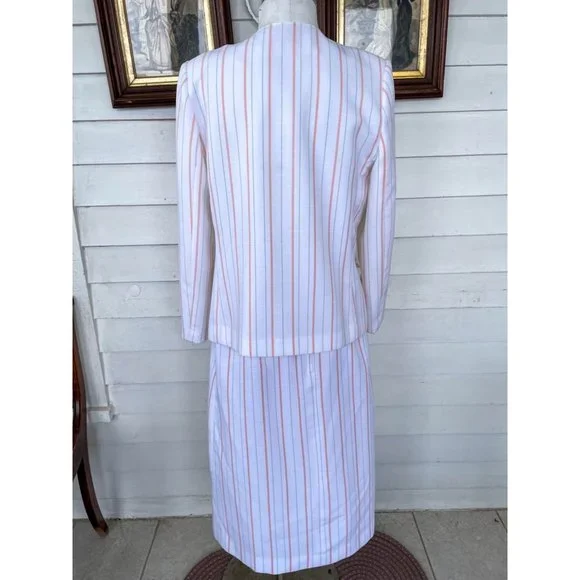 Vintage 1970s White Peach Striped Skirt Suit - Picture 2 of 16
